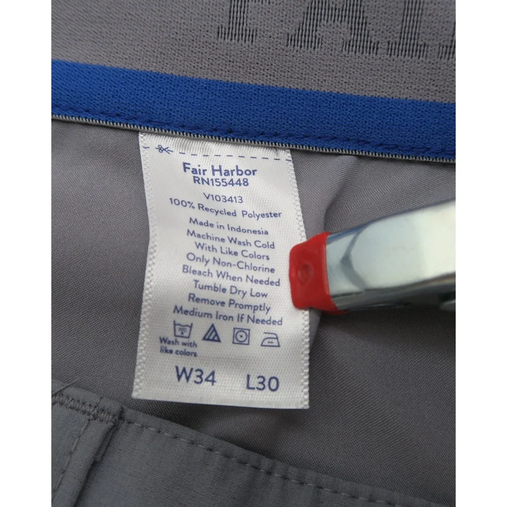 Fair Harbor Men Grey Recycled Polyester Performance Pants‎ W34 L30 V103413